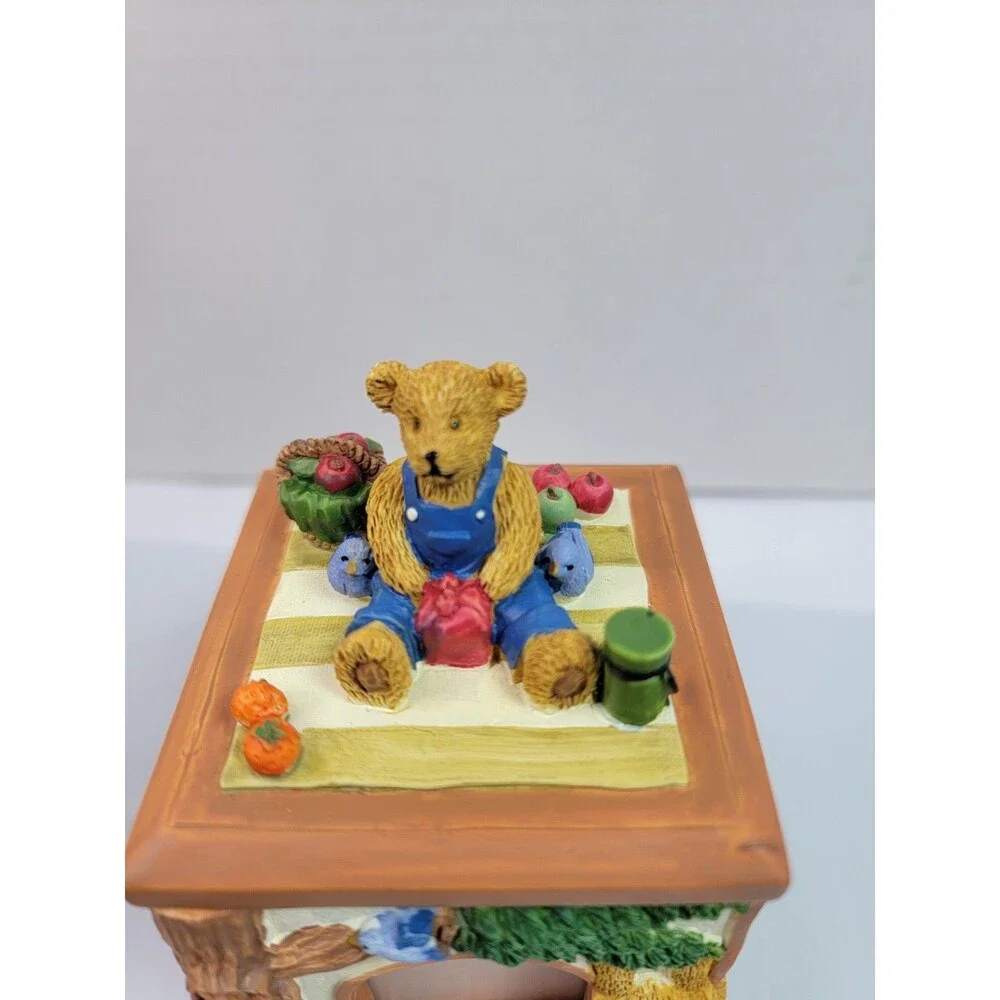 Vintage MK Enterprise Teddy Bear Glass Photo Frame Box Country House Japan